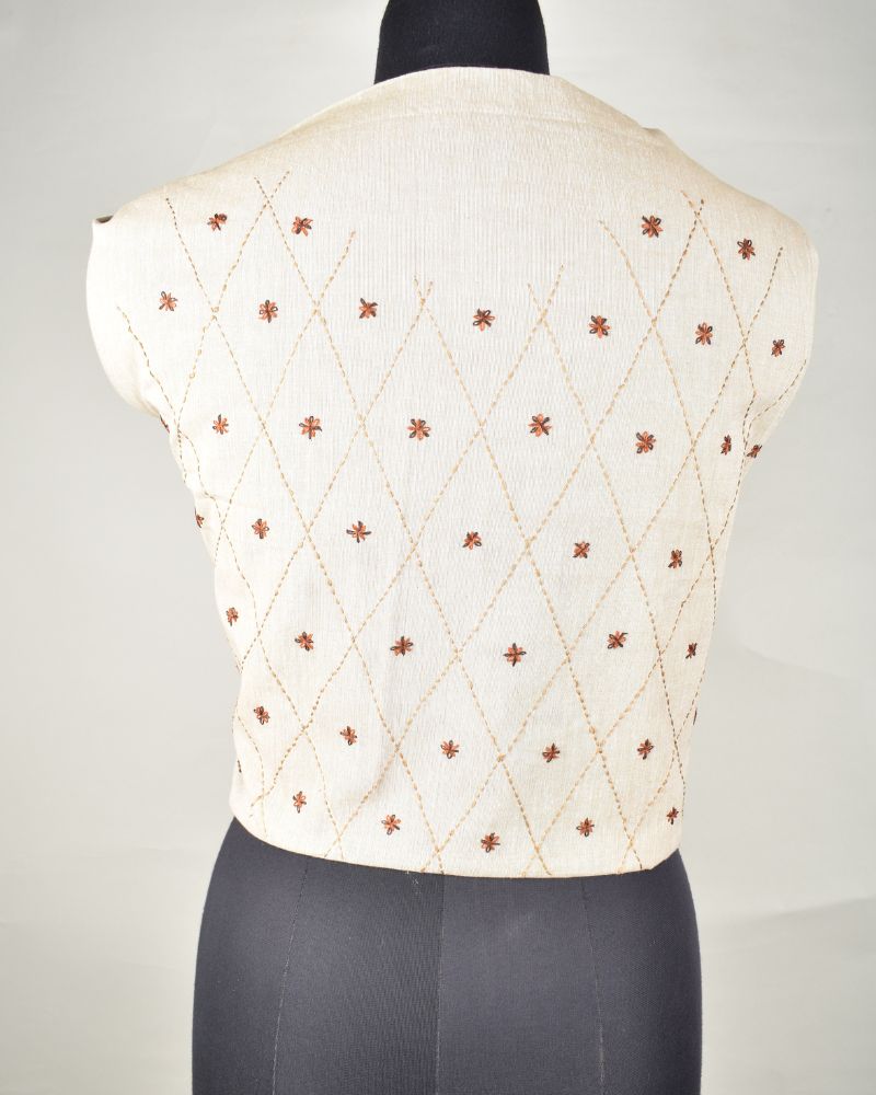 Jaal' offwhite cotton embroidered blouse piece