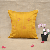 Yellow Silk Cushion Cover With Lotus Embroidery