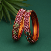 Pair of broad bangles in maroon and pink tones - Lac