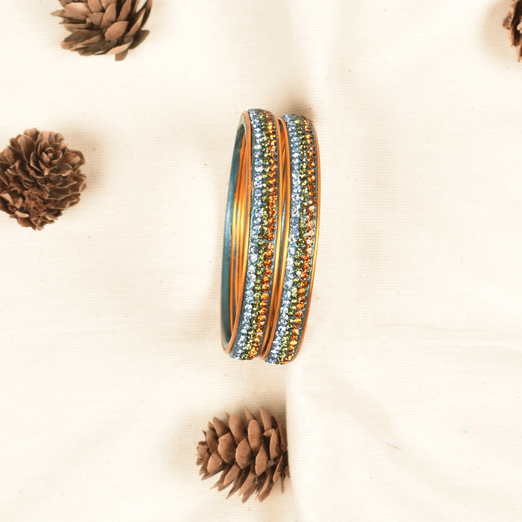Blue 3 line stones lac bangles 