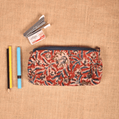 Red kalamkari round quilted case - front