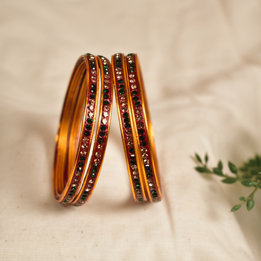 Gold & Green -Tone Single Line Lac Bangles Set of 4