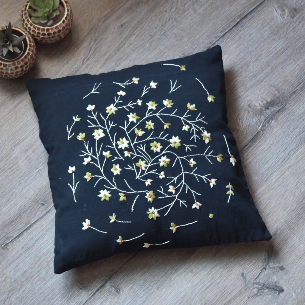 Black embroidery cotton cushion cover - front