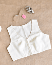 Sleeveless Off-white Blouse with Zari Border