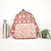 Red & Pink Kalamkari backpack laptop bag - front