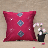 Red Silk Cushion Cover With Mirror Embroidery 
