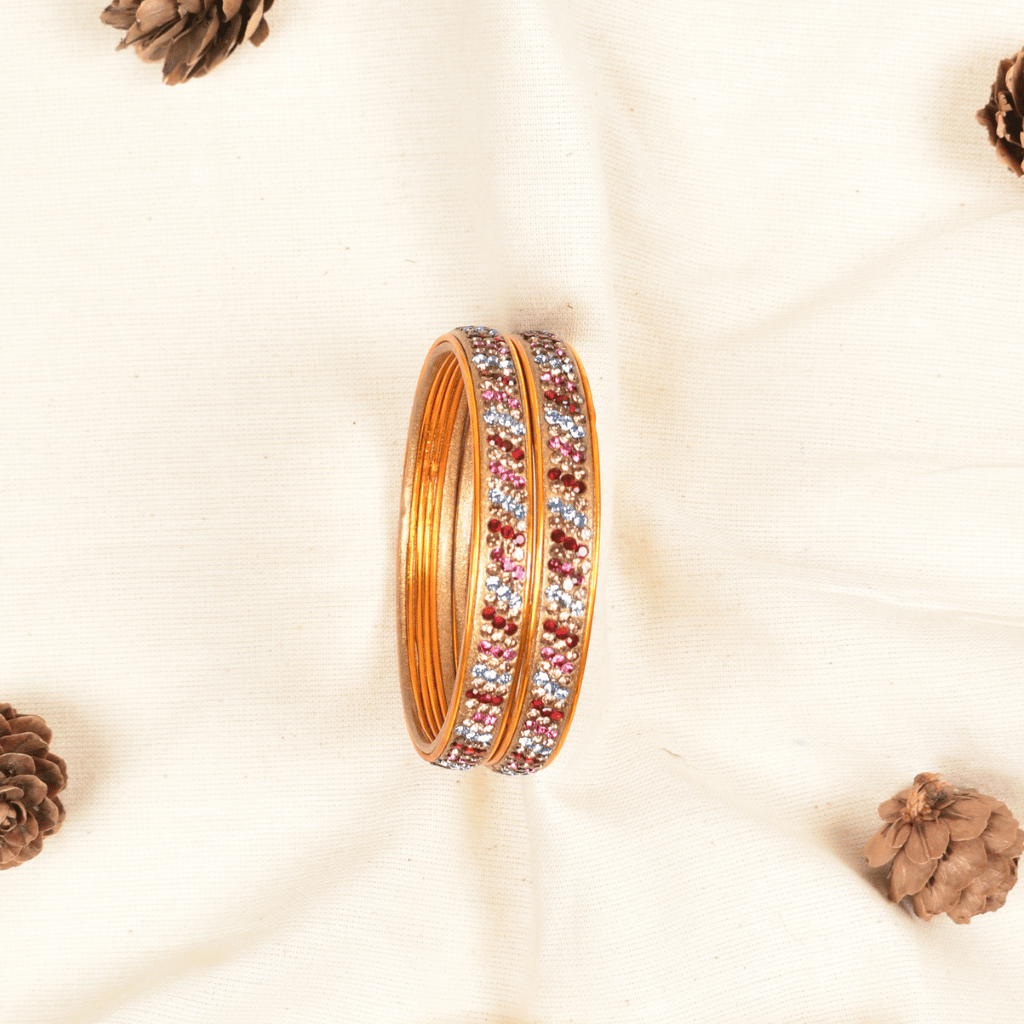 Pair of multicolour 3 line stoned lac bangles 