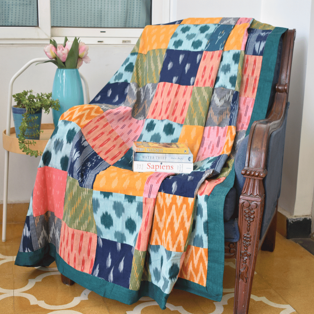 Ikat Patchwork single dohar with Green border