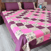 Purple kalamkari patchwork double bedcover - front