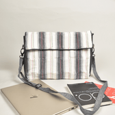 "Samarth" laptop bag in white cotton and faux leather - front