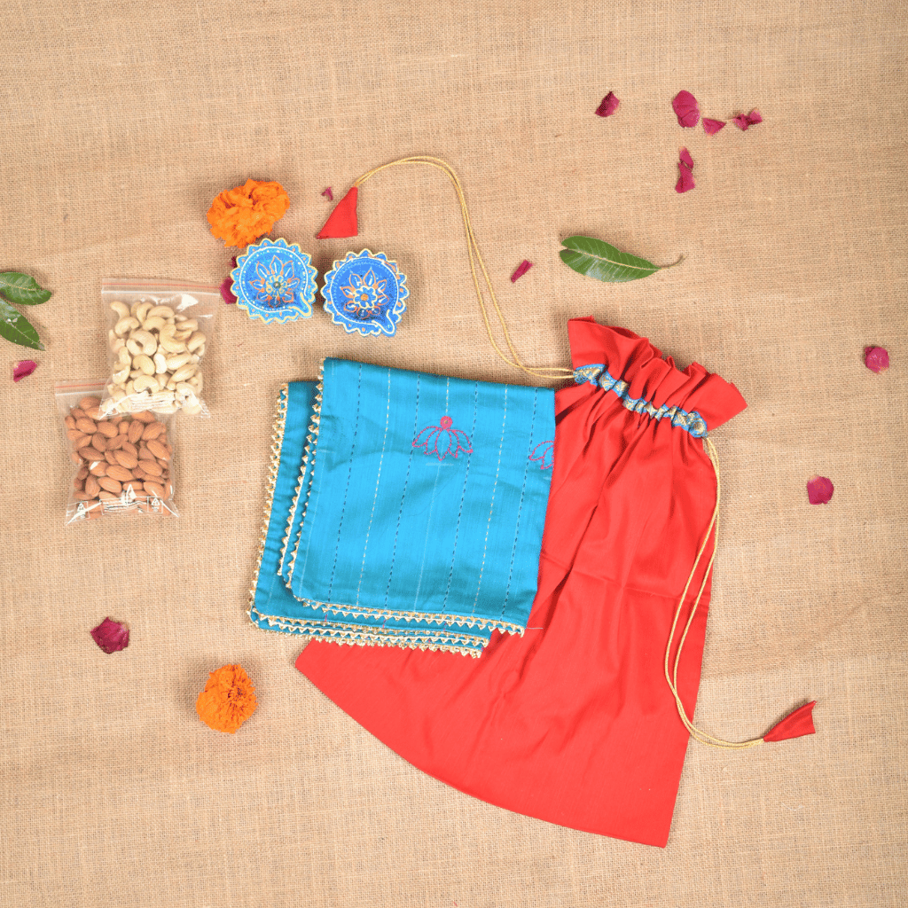 Handmade Diwali Gift Hamper with Silk Cushion Covers & Dry Fruits