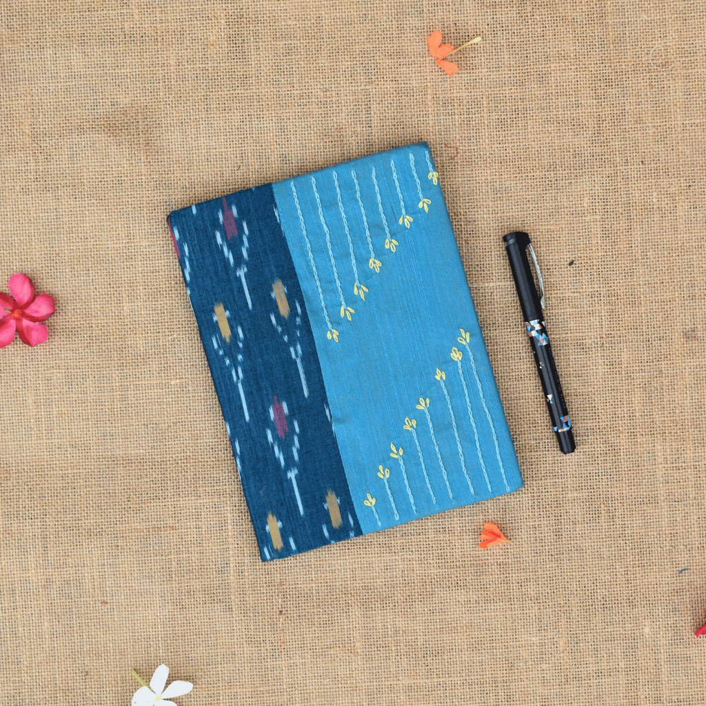 Blue Ikat handmade paper diary and embroidery cover