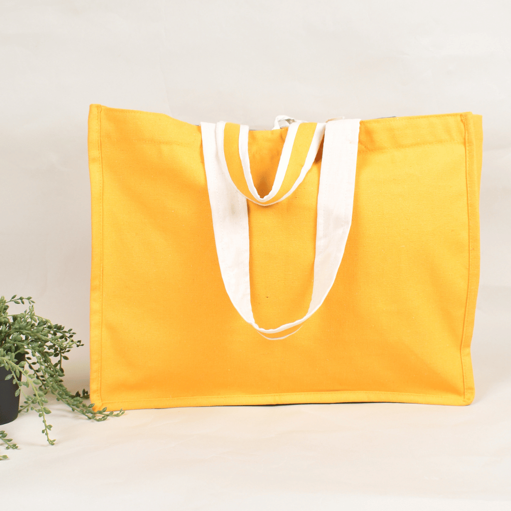 Yellow canvas strong shopping bag - Front