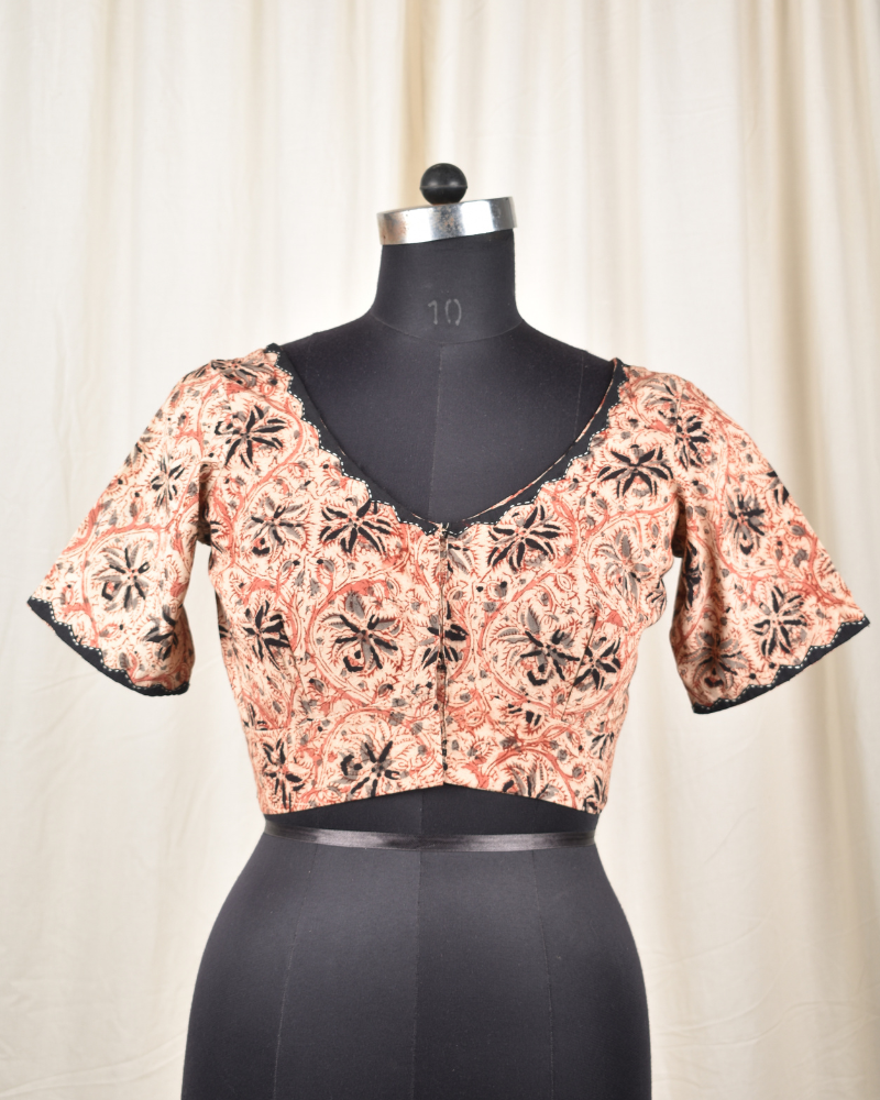Brown kalamkari embroidered blouse