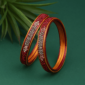 Pair of festive bangles in red and black tones - lac