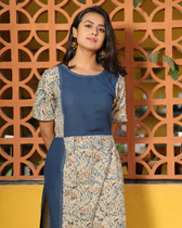 Blue kalamkari kurta front view