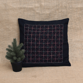 Black Geometric Embroidered Cotton Cushion Cover – 16 x 16 Inches