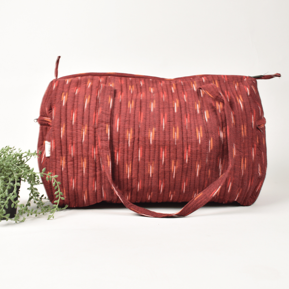 Maroon ikat duffle bag - front