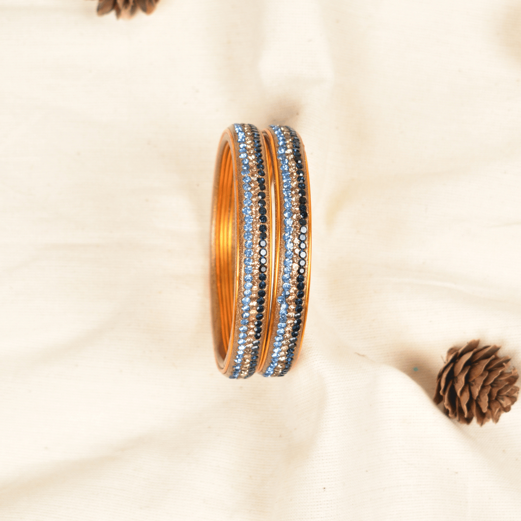 Lac bangles in blue and black tones - 3 line