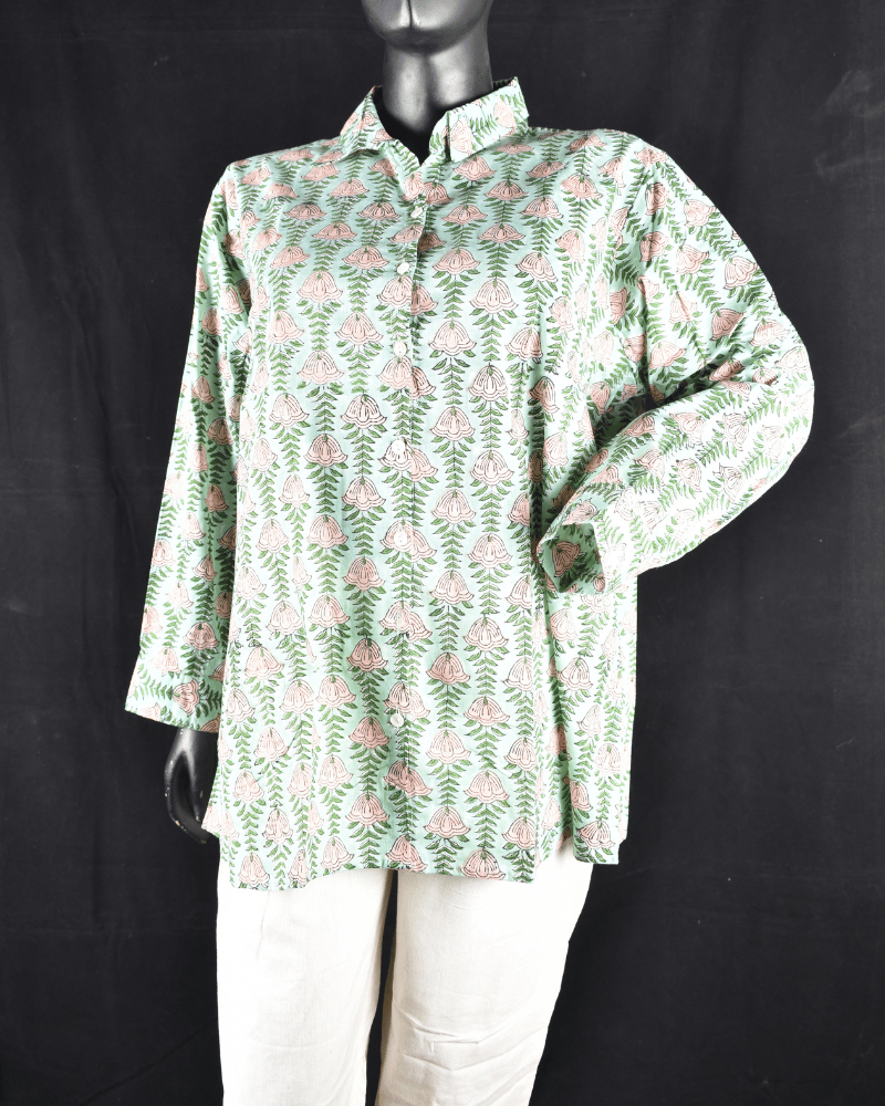 Green Block print women's shirt - front