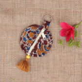Maroon kalamkari Round Pouch – Lip Balm / Earbuds Holder
