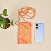 Handcrafted Embroidery yellow cell phone pouch - front