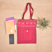 Maroon silk embroidered tote bag - Front