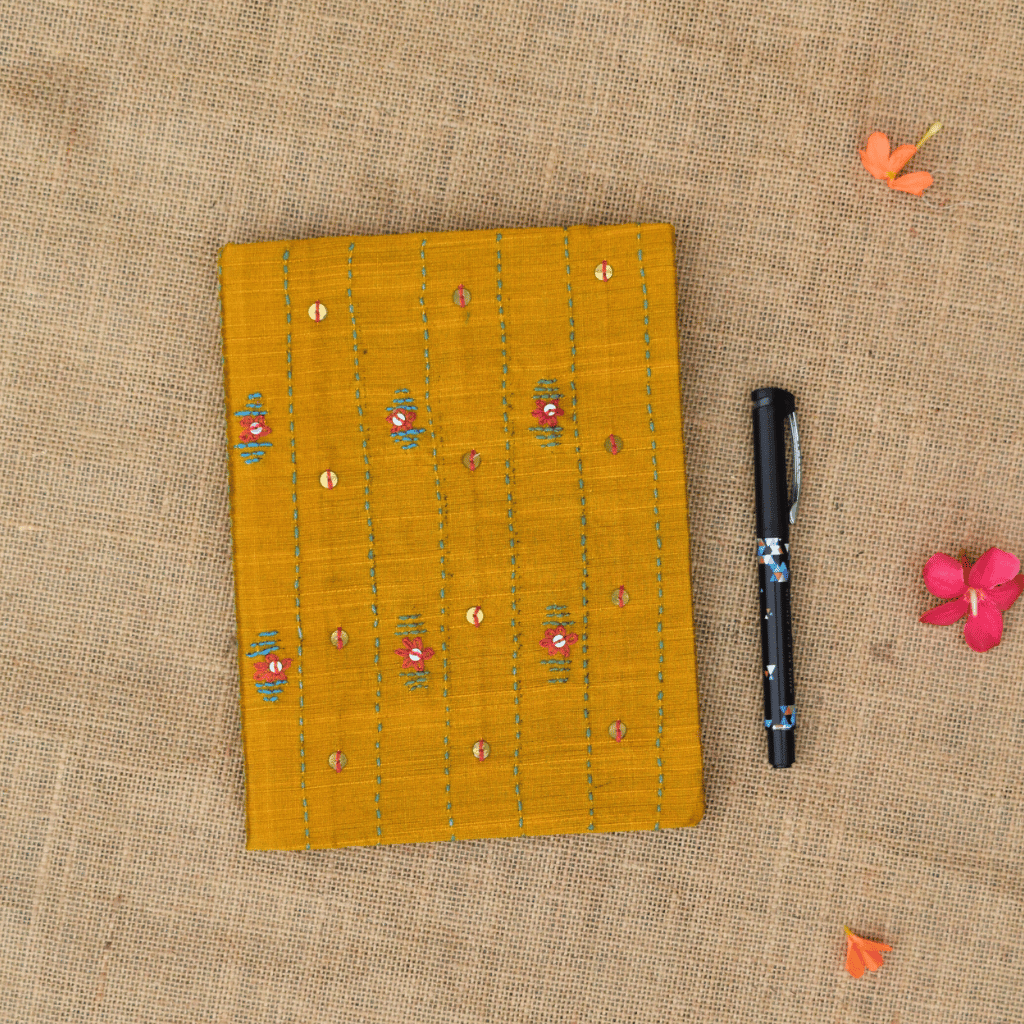 Yellow handmade paper diary and mirror embroidery cover