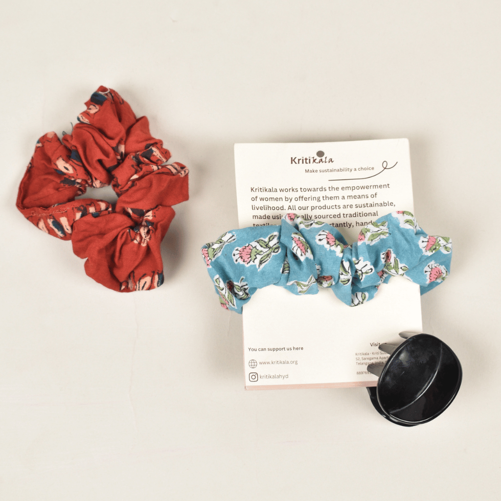 Red & Blue Kalamkari Scrunchies