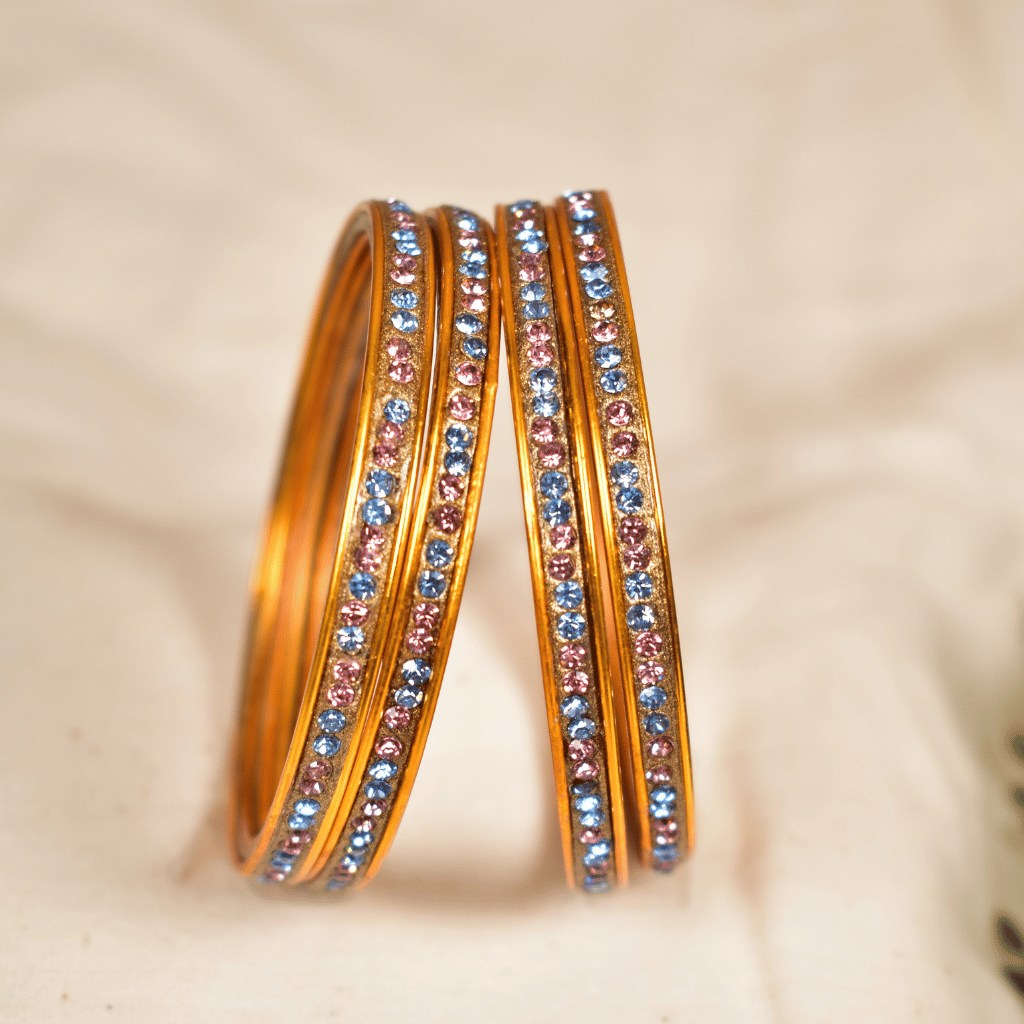 Pink & Blue-Tone Single Line Lac Bangles Set