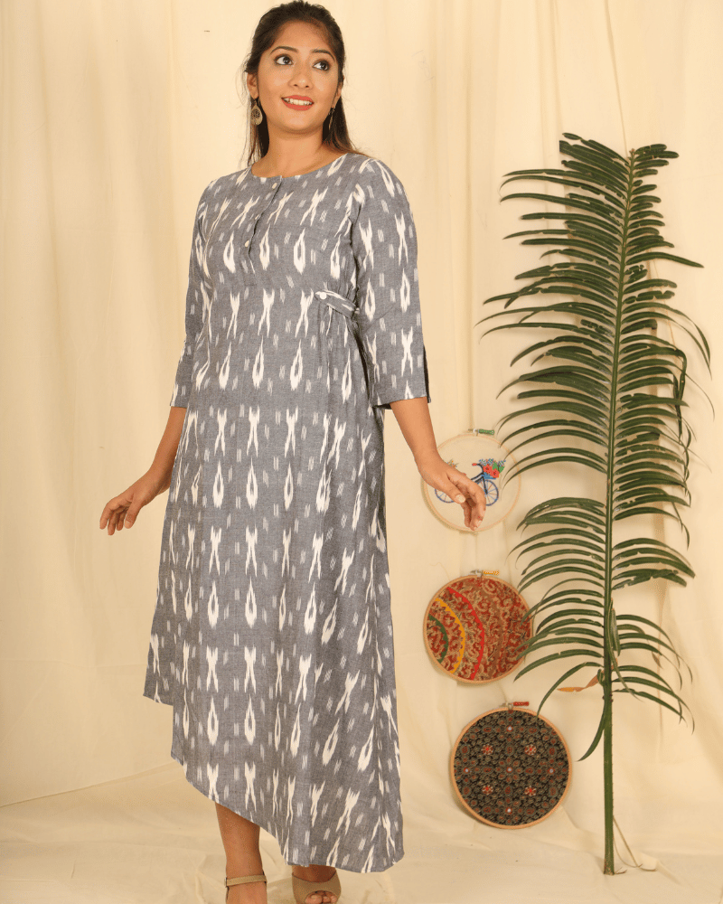 Assymetric Grey Ikat Dress