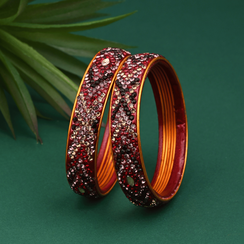 Pair of Broad Lac bangles in Maroon & Pink Tones - women