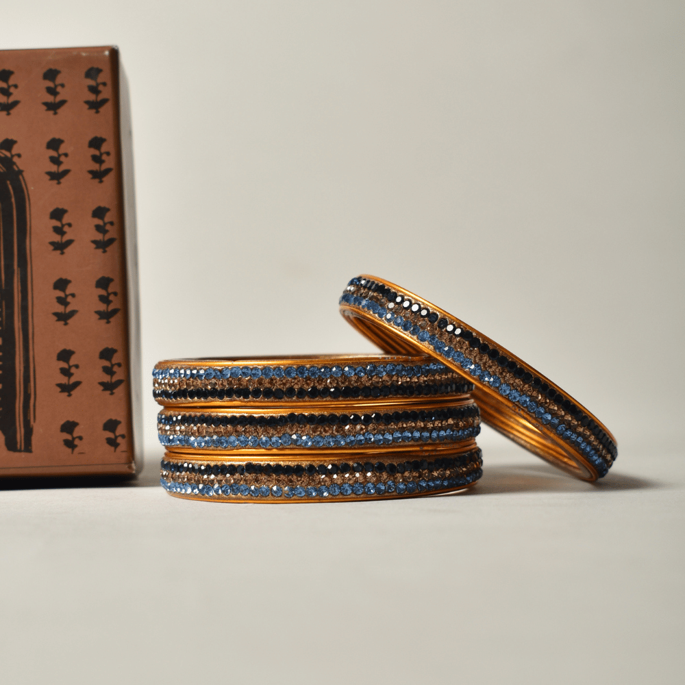 Lac bangles in blue and black tones - 3 line