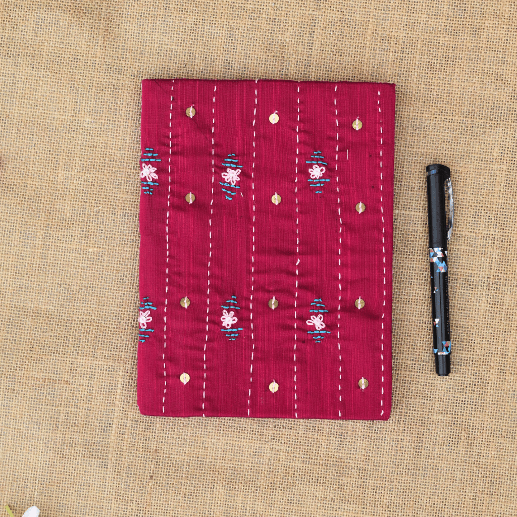 Maroon handmade paper diary and mirror embroidery cover