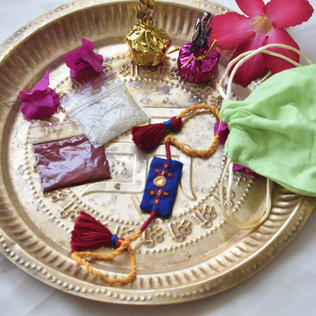 Blue Embroidery Handloom Rakhi