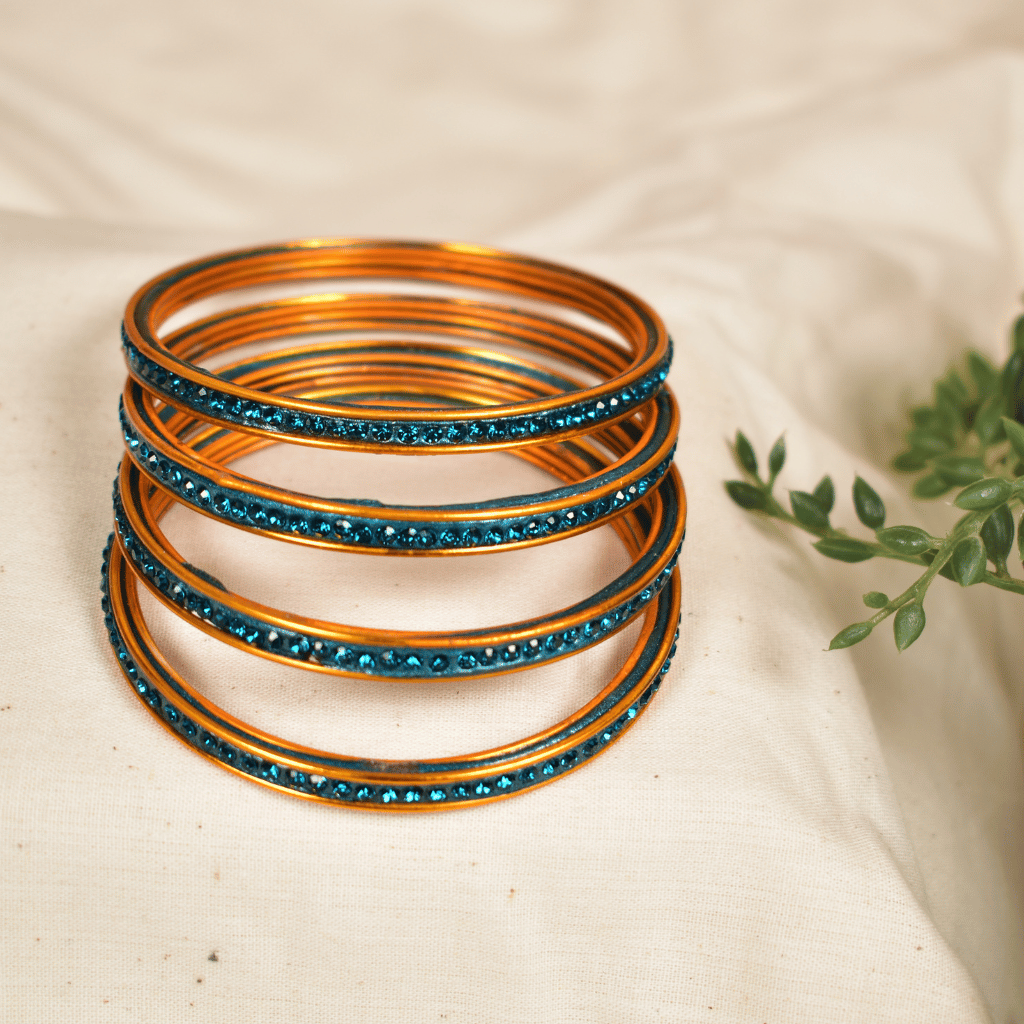 Blue-Tone Single Line Lac Bangles Set - Hyderabadi