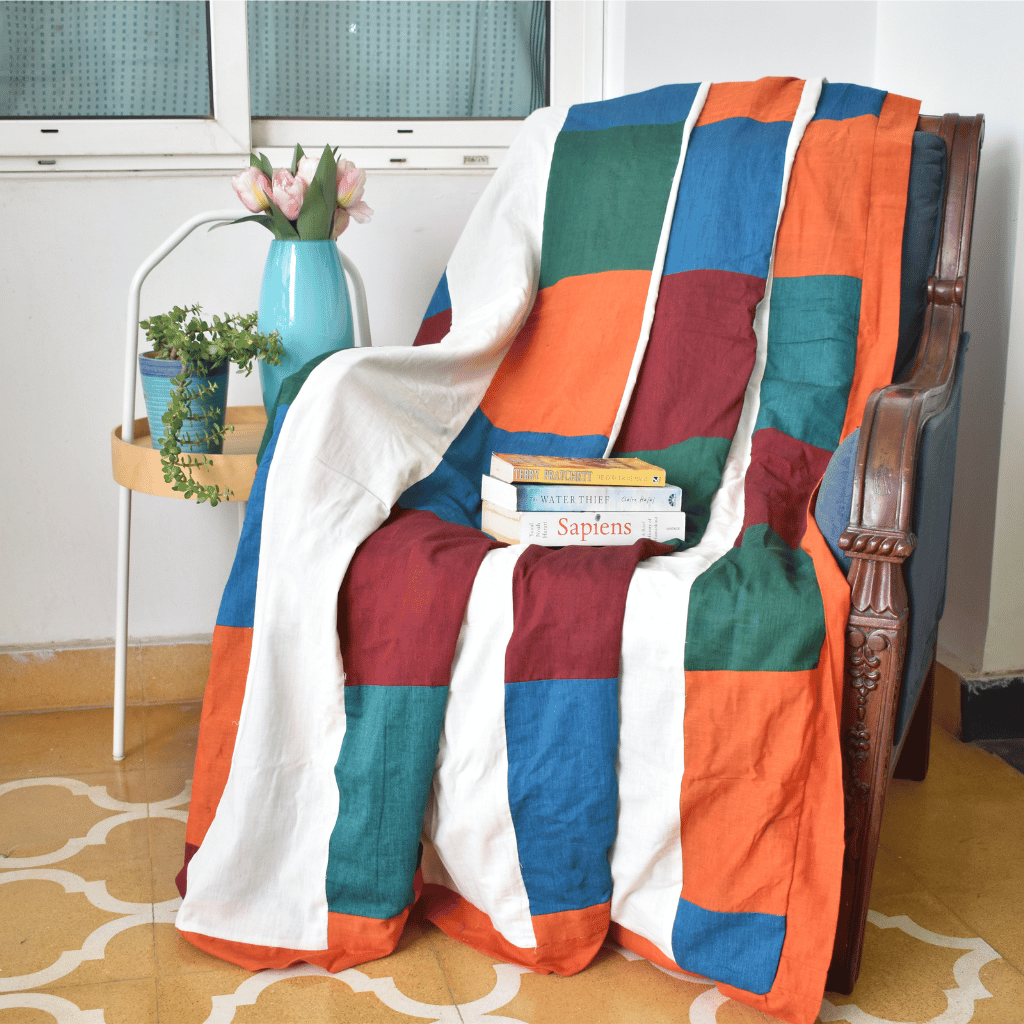 Ikat Patchwork single dohar with Orange border