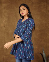 Embroidery indigo blue ikat tunic - sleeves
