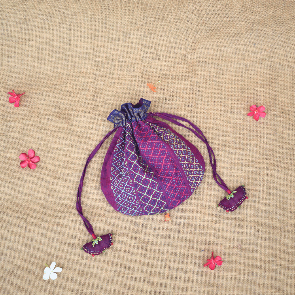 Purple U Shape potli with Banjara embroidery