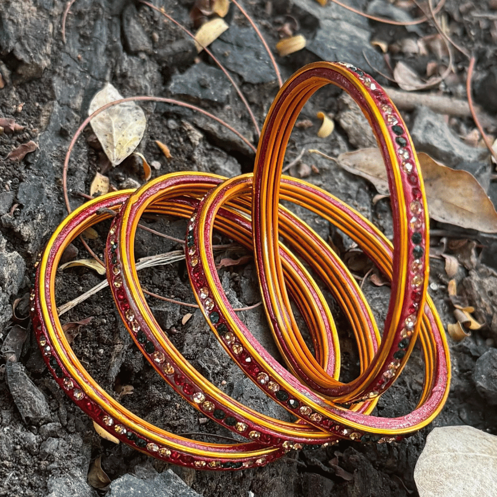 Gold & Green -Tone Single Line Lac Bangles Set
