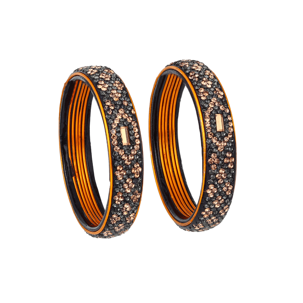 Pair of broad lac bangles in golden and black tones - Women