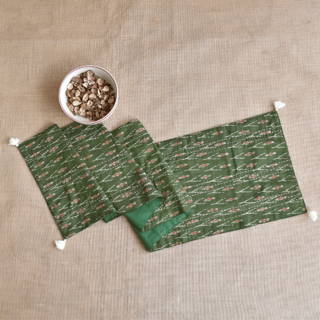 Green silk ikat table runner - Home decor