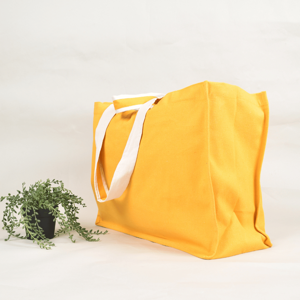 Yellow canvas strong shopping bag - side