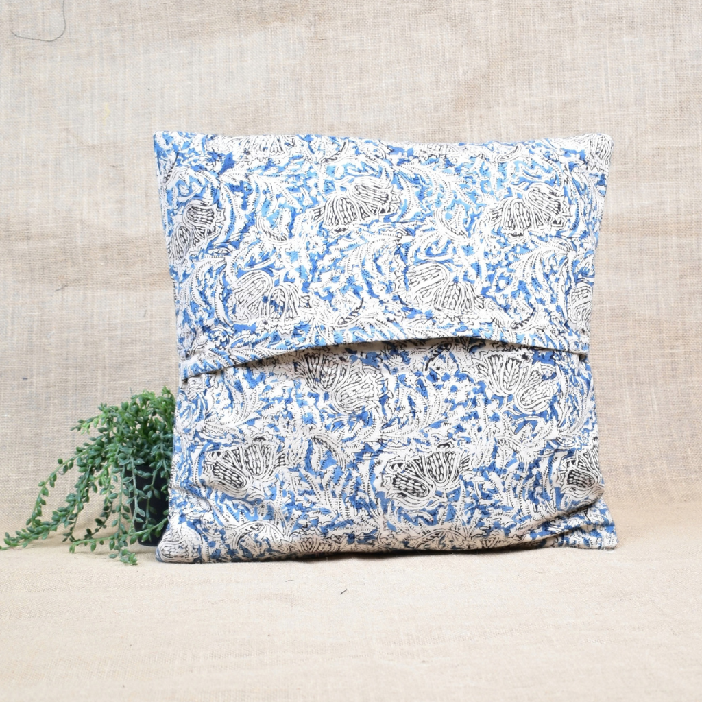 Blue Kalamkari Embroidered Cushion Cover- back
