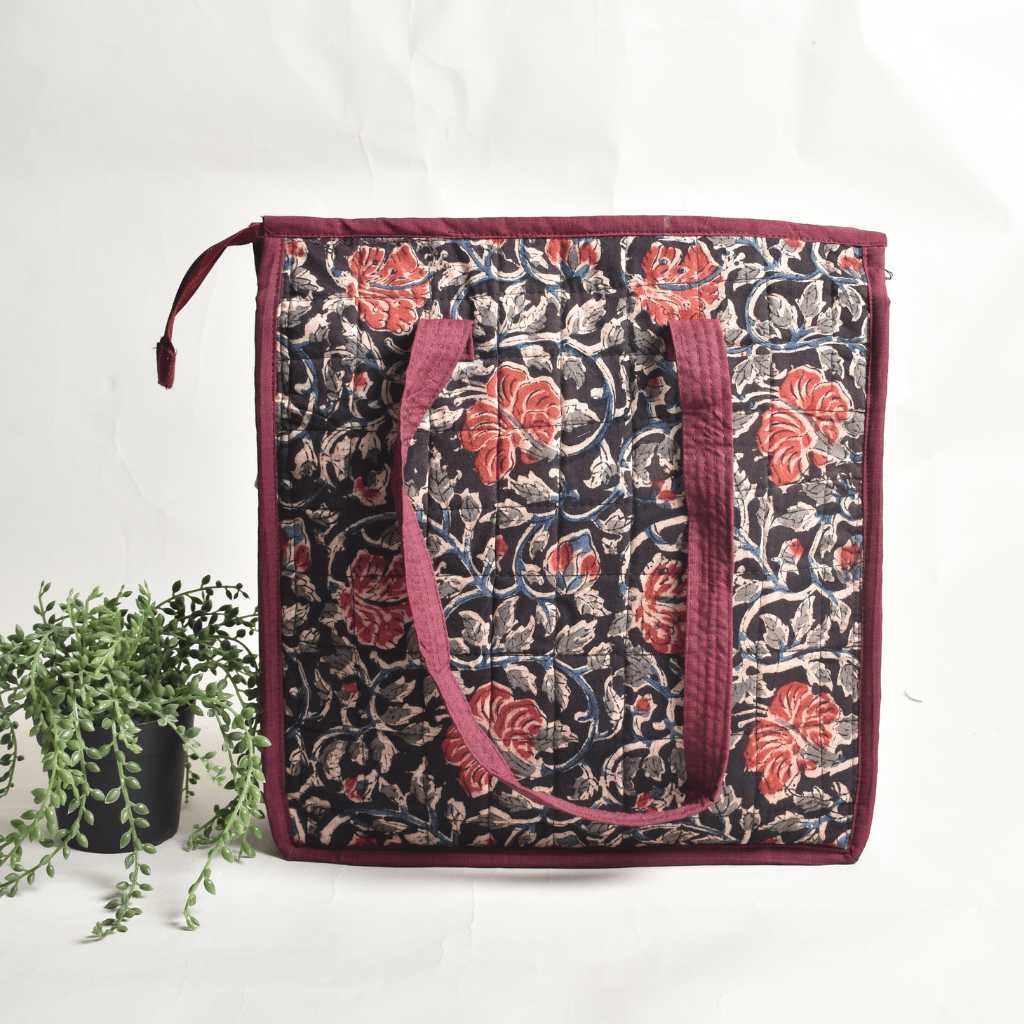 Red kalamkari tote bag - back