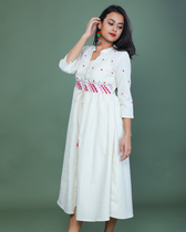 Applique work long jacket Dress side view