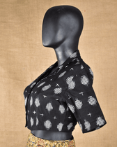 Black Ikat Cotton Blouse with Collared Neck - side