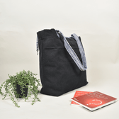 Black Canvas Bag with Blue Ikat Handle - side