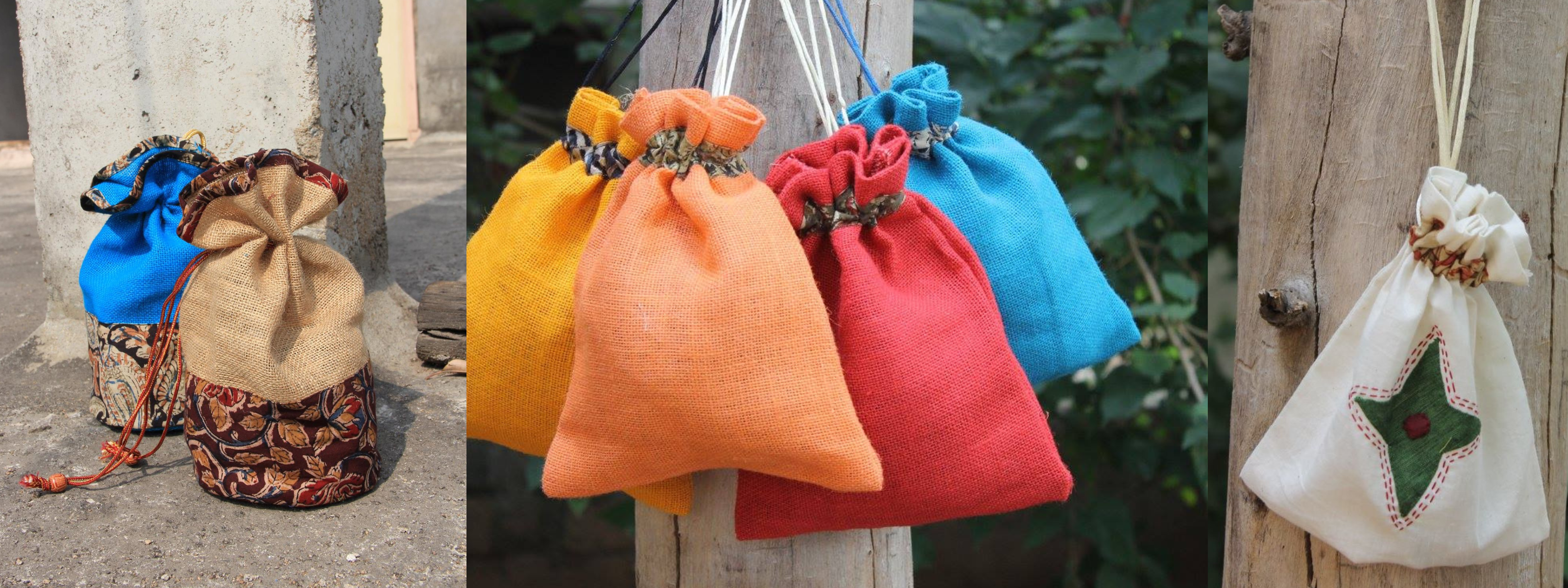 Colored Jute Potli With Multicolour Flower Jute Linen Potlis | Gift Bags  Burlap | eBay