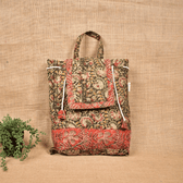 Quilted Green Kalamkari Backpack Bag - handle